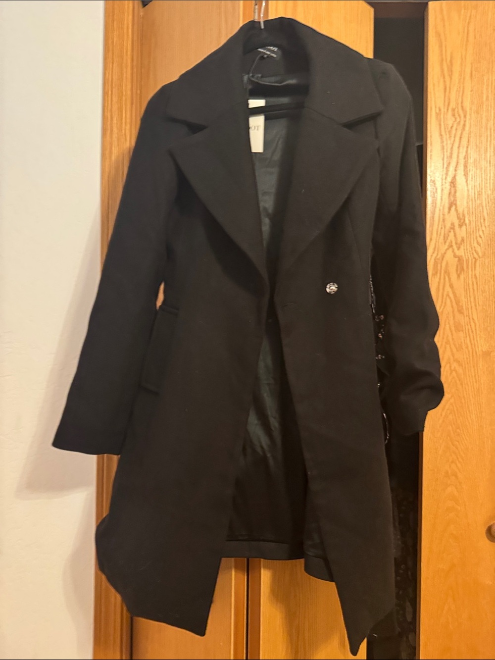 Bardot Black Wool-Blend Trench Coat with Notch Lapel
